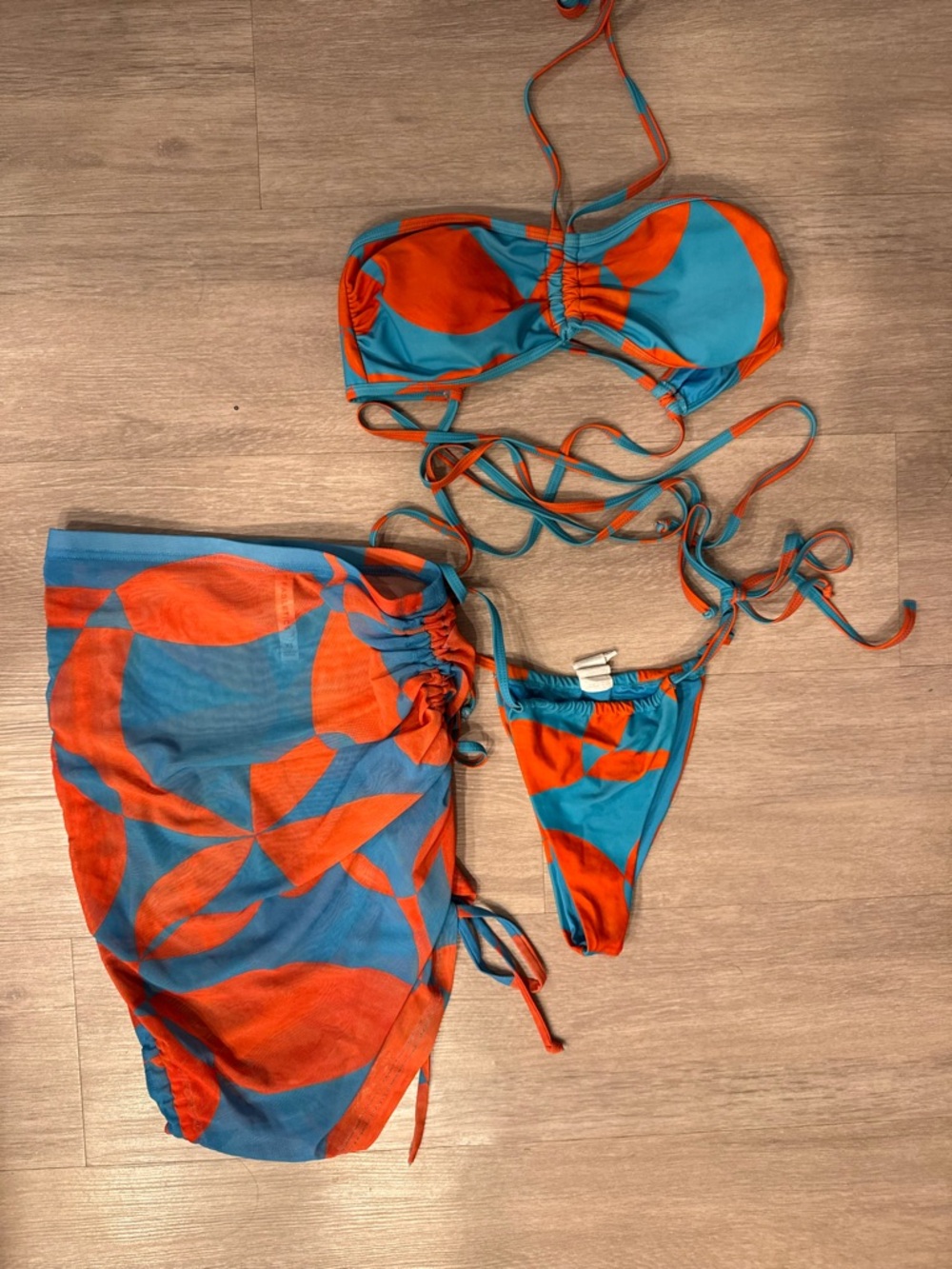 Fabletics Blue & Orange Abstract Swim Set
